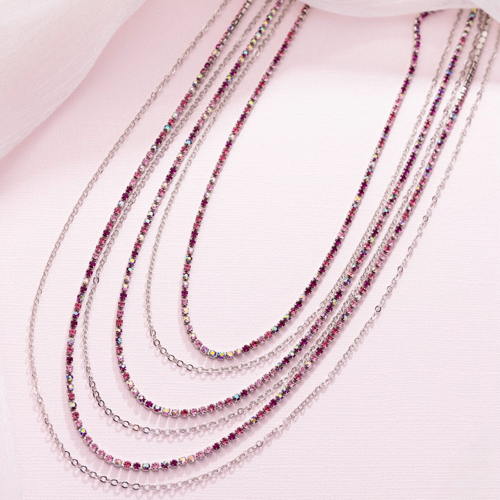 Silver and Pink Multi-Strand Necklace